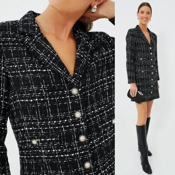 Pomander Place NEW Black Tweed Stacie Long Sleeve Blazer Mini Dress Size X Large - Picture 2 of 6